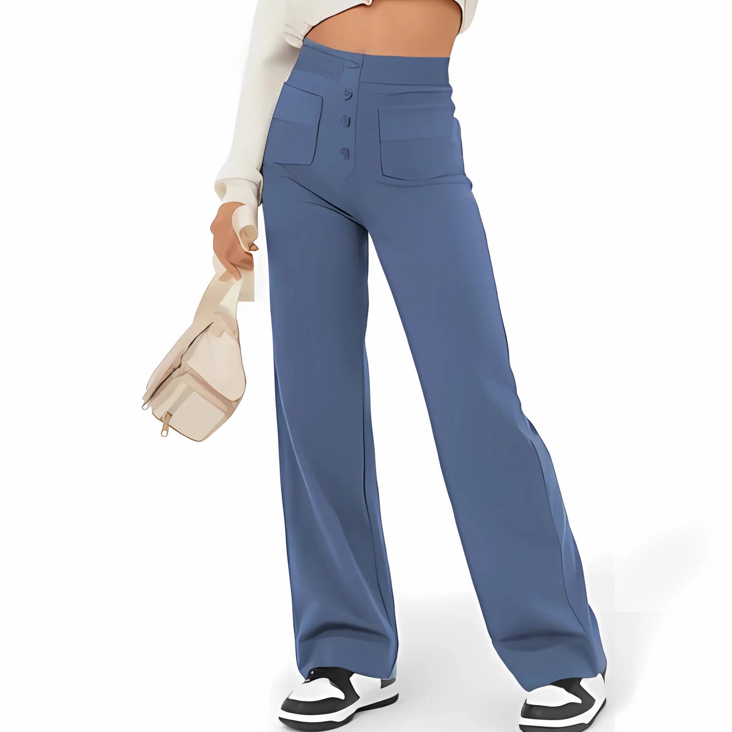 Pantalón casual de pierna recta y cintura alta.