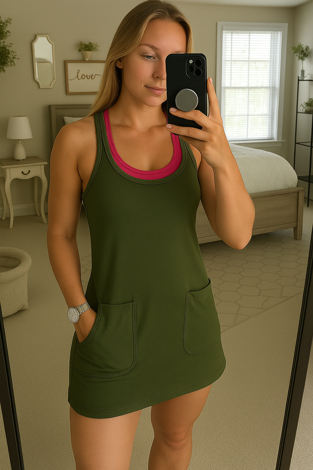 Mini vestido amplio con sujetador integrado y pantalones cortos.